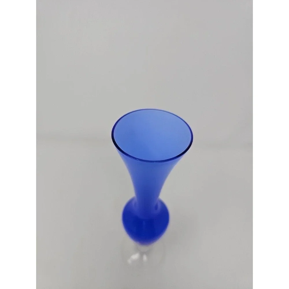 Cobalt Blue Glass Bud Flower Vase with Clear Stem Elegant Home Decor Centerpiece